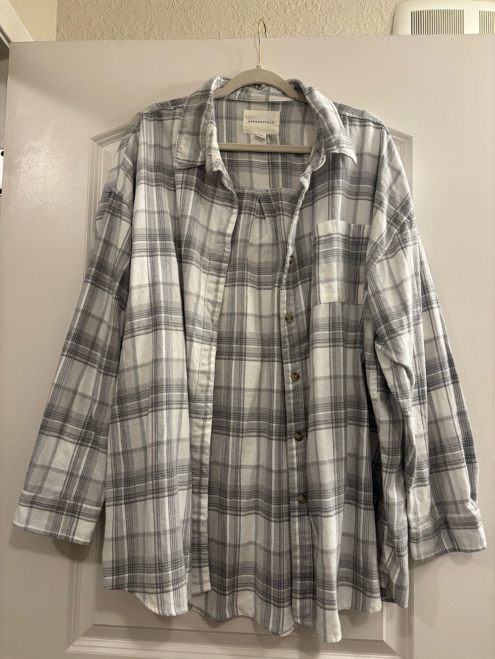 Gray, White, and Pale Pink Plaid Women’s Button-Up Shirt